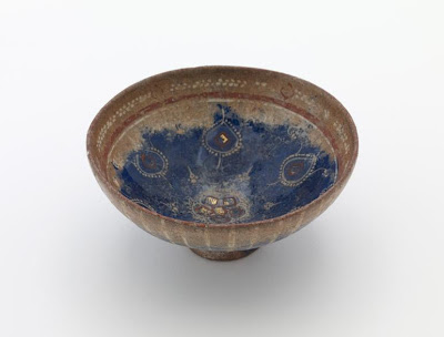 Bowl | Origin:  Iran | Period: 14th century  Il-Khanin period | Details:  Not Available | Type: Stone-paste under glaze with painted decoration | Size: H: 5.0  W: 1.9  cm | Museum Code: F1909.131 | Photograph and description taken from Freer and the Sackler (Smithsonian) Museums.