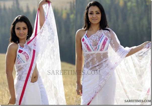 Trisha_White_Shimmer_Saree