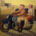 Object: 15945 - Het blikken speelgoedmotorfietsje - 80x90 cm - VERKOCHT