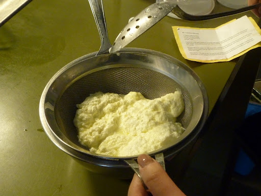 Into the strainer it goes.
