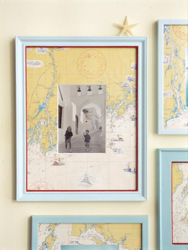 For a more personal touch, frame travel photos with a map of that destination. (Martha Stewart Living, August 2002)