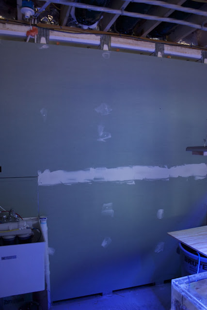 Started to spackle and then rethought the plan. Skipped the finish coat when I decided to go with FRP board