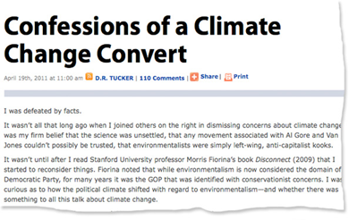 'Confessions of a Climate Convert' blog post on FrumForum by former climate denialist D.R. Tucker. slate.com