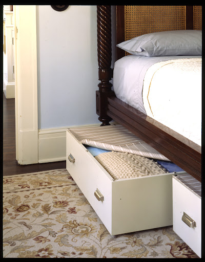 You can also build custom sized boxes and attach casters, drawer pulls and some fabric using a snap kit, to create underbed drawers with dust covers. You can also build custom sized boxes and attach casters, drawer pulls and some fabric using a snap kit, to create underbed drawers with dust covers.