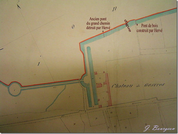 Sur le cadastre de 1839 les ponts dont il est question sont portés. Nous les avons signalés par des * et nous avons mentionné l’emplacement de la digue de 1653 Sur le cadastre de 1839 les ponts dont il est question sont portés. Nous les avons signalés par des * et nous avons mentionné l’emplacement de la digue de 1653