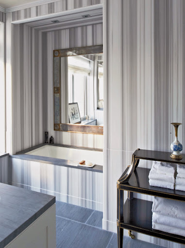 The Asher striped marble Michael used in this bathroom is absolutely stunning. (Photo by Michael Mundy)
