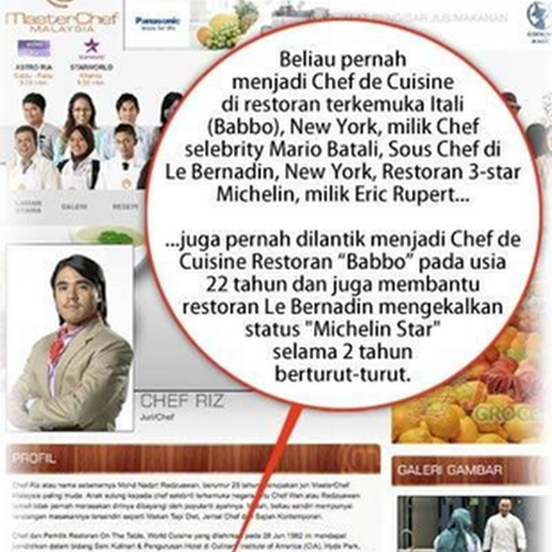 profile peribadi chef riz, masterchef di laman web astro dipertikai!
