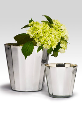 Silver faceted glass vases.