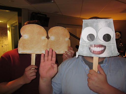Steve kept it simple, while Chris became a happy buckethead.
