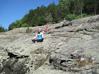 yoga clinic participants enjoying some serenity on the top of Hayes Canyon