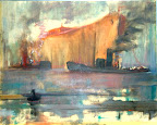 Bogserbåten art. nr 20055. mått ink. 43x50 ram olja på pannå. Signerad