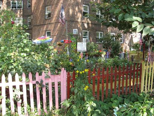 Residents can get a $40 allowance each year to spend on plants. They can also get free seeds and compost. This garden has been on this site for many years, so it has lots of established perennials.