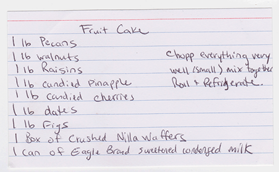 c0 no bake fruit cake recipe from friend Christine Sikora