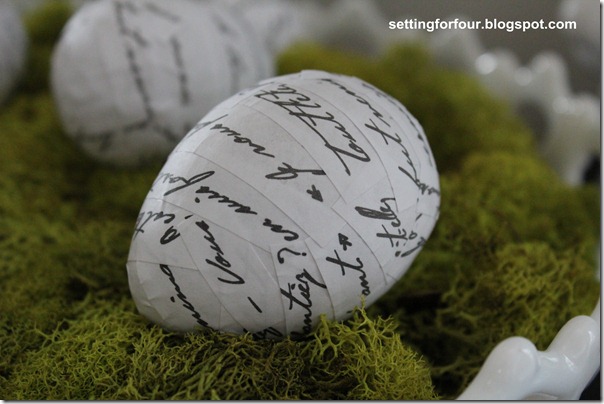 DIY French Script Easter Eggs from Setting for Four #modpodge #diy #tutorial #french #decor #script #easter #egg #ballard