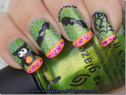 china glaze cha cha cha with owl bats and web 3