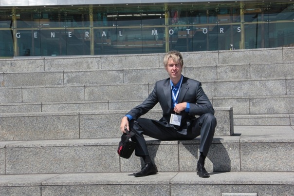 Alex Lesli Waiting For Meeting Before General Motors Office, Alex Lesley