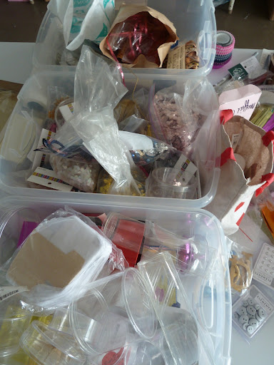 Bins of our supplies and metallic bits and bobs.
