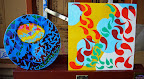 Another day in the studio, three paintings get layers of gold ochre