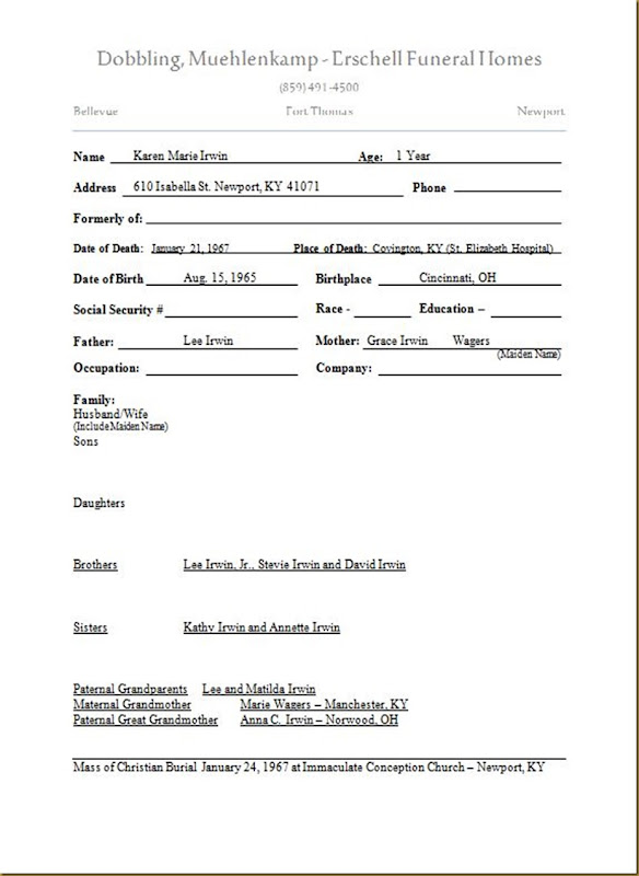 Karen Marie Irwin Funeral Record Karen Marie Irwin Funeral Record