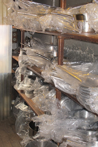 Everything is covered in plastic to stay clean.
