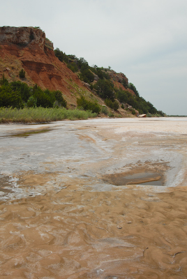The Cimarron River south of Freedom, Oklahoma, June 2011. The 'exceptional' drought has dried up the river, and there is no water, except for a very small pool along the bank, but plenty of salt. Kim Baker / blog.oklahomaphotography.com