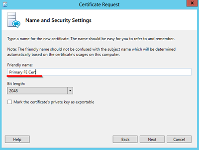 name and security settings