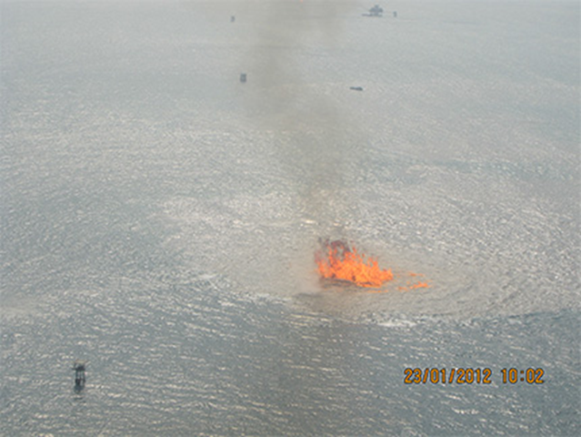 The KS Endeavor fire at the Funiwa Field in Nigeria, 23 January 2012. Chevron
