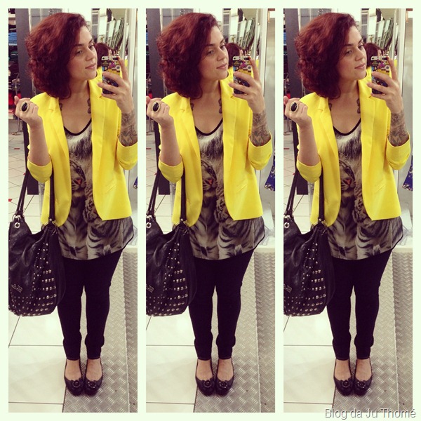 look blazer amarelo, blusa estampada e jeans preto (2) look blazer amarelo, blusa estampada e jeans preto (2)