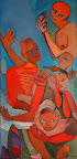 d'où vient la rumeur, huile sur toile, 60 X 30 po., 2004