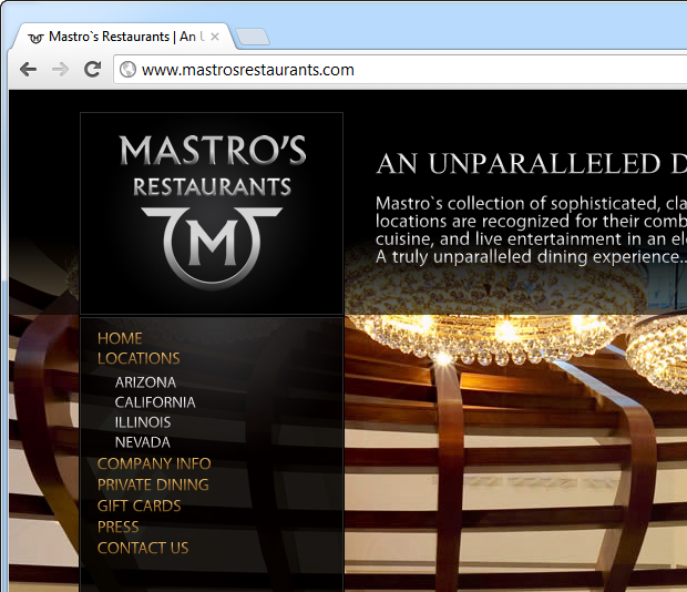 Mastro's Restaurant using an international domain name