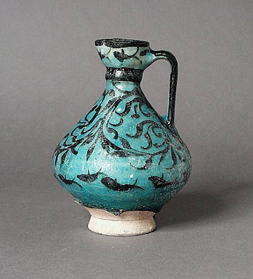 Jug Iran, Kashan Jug, early 13th century Ceramic; Vessel, Fritware, underglaze painted, 6 x 4 1/2 in. (15.24 x 11.43 cm) The Nasli M. Heeramaneck Collection, gift of Joan Palevsky (M.73.5.258) Art of the Middle East: Islamic Department.
