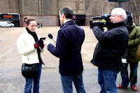 Lauren getting interviewed about an eReader
