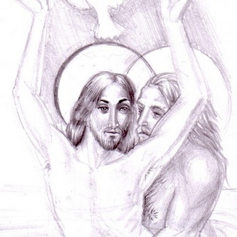Grafica si pictura de Corina Chirila: Botezul lui Iisus Hristos, desen in  creion