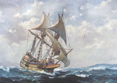 Plymouth Mayflower 8.13 painting of the Mayflower crossing