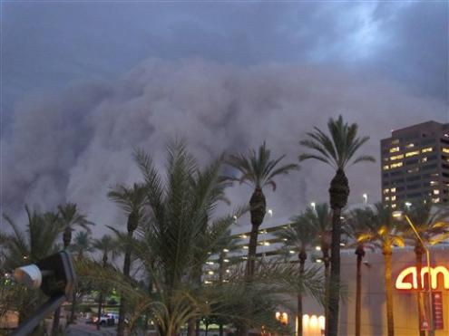 A dust storm known as a 'habub' rolls into downtown Phoenix on 5 June 2011, bringing strong winds and low visibility. Habubs are part of Arizona's annual monsoon season, which is now in full swing. Amanda Lee Myers / AP Photo 