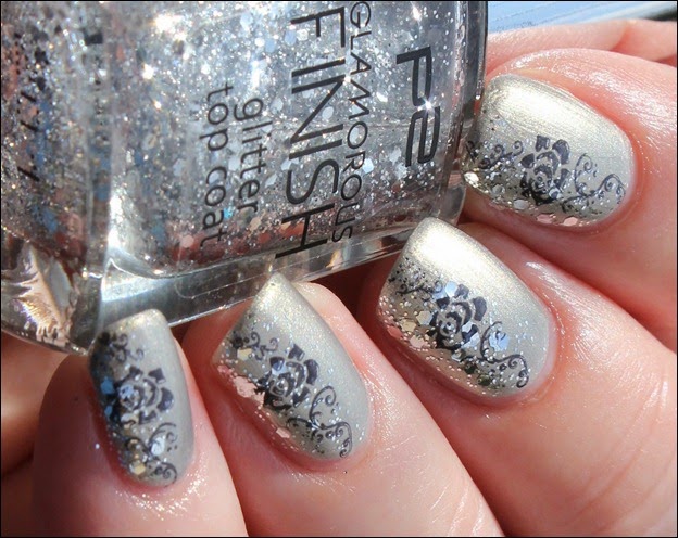 Elegant Grey Nageldesign Nail Art Rose Glitter 2