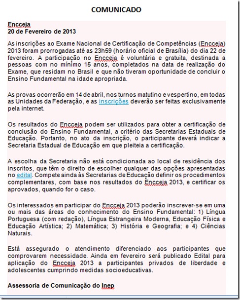 comunicado enceja 2013- prorrogação da inscrição