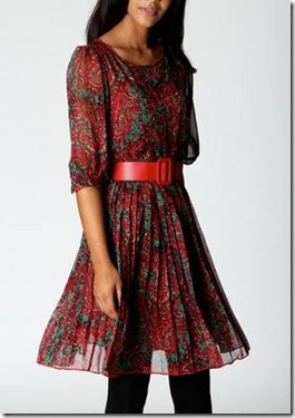 Karen Paisley Print Belted Chiffon Dress