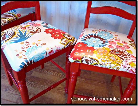 red bar stools laminated fabric close