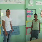 Johan and Genesis in front of the Second grade classroom.