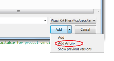 Add as Link in VS2010