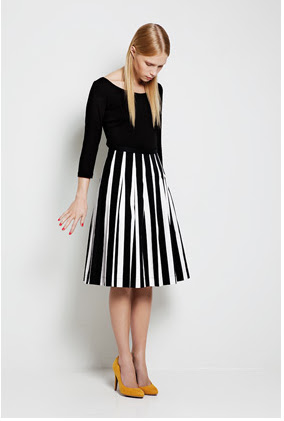 Tipo.  A pleated skirt with graphic pattern.