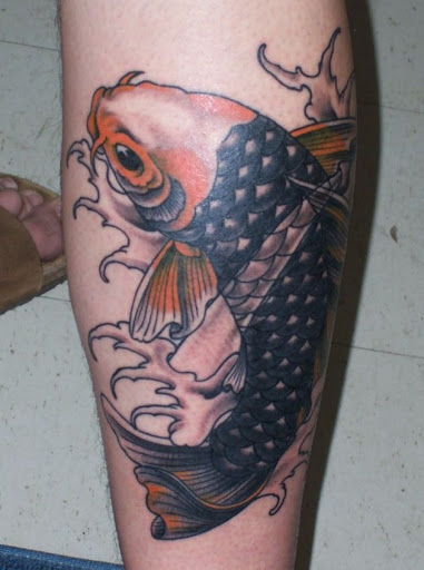 leg tattoo. asagi fish koi leg tattoo