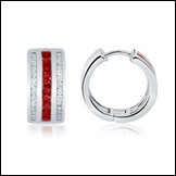 Square Ruby and Diamond Hoop Earrings in 14K White Gold