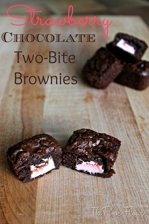 Strawberry Chocolate Two-Bite Brownies - made with strawberry Three Musketeers candy and brownie mix