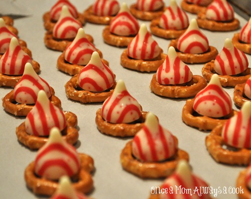 M&M Peppermint Kissed Pretzels
