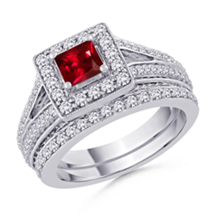 Square Ruby and Round Diamond Ring