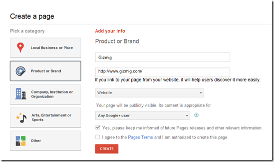 Create a Google  Page