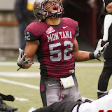 Junior linebacker John Kanongata'a looks to the heavens after making a tackle in the third quarter of Saturday's game.  Thanks to superior defensive work, the Griz triumphed over the Bengals 70-24.

Washington-Grizzly Stadium in Missoula, Mont., October 27th, 2012.