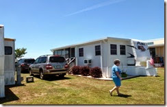 Carla at their park model camper in White Oak Shores